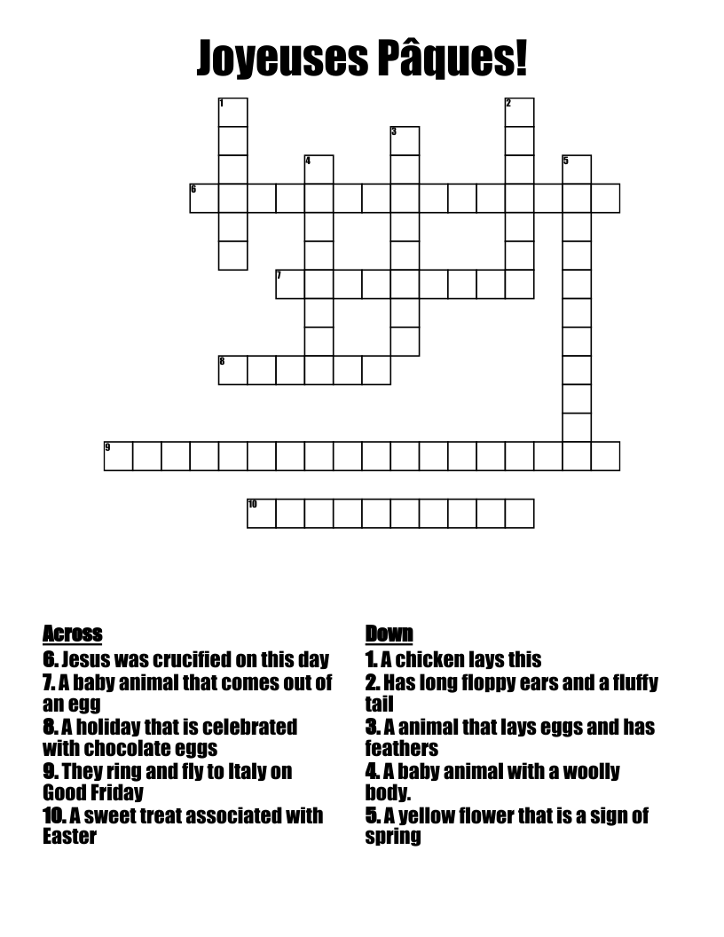 Joyeuses Pâques! Crossword