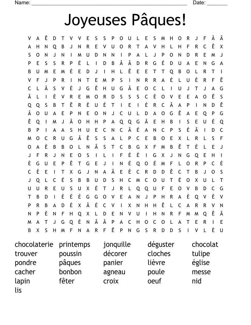 Joyeuses Pâques! Word Search