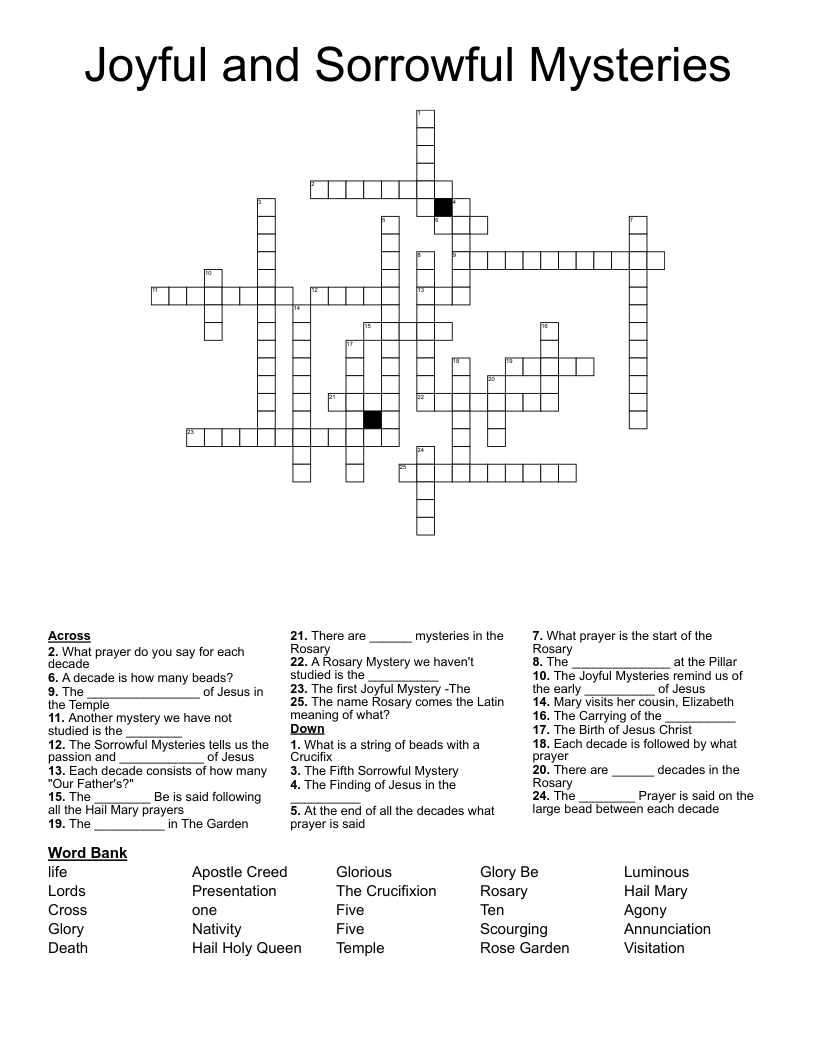 Joyful and Sorrowful Mysteries Crossword