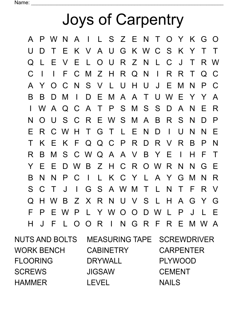 Joys of Carpentry Word Search