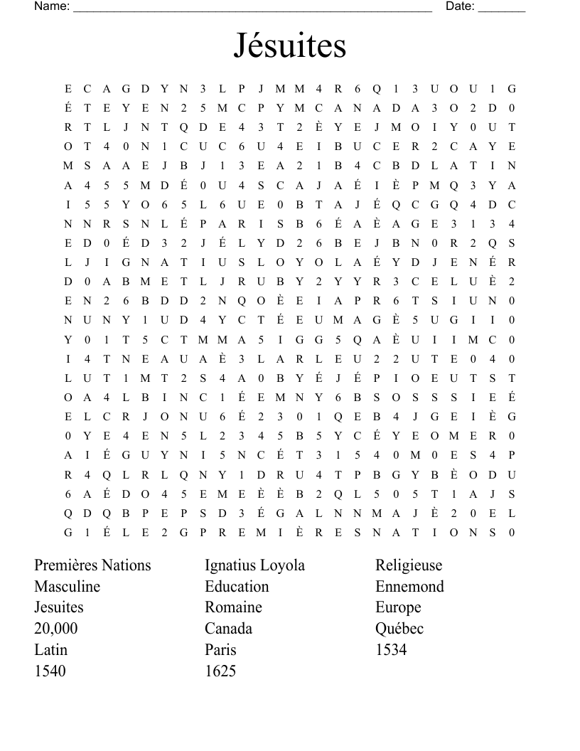 Jésuites Word Search