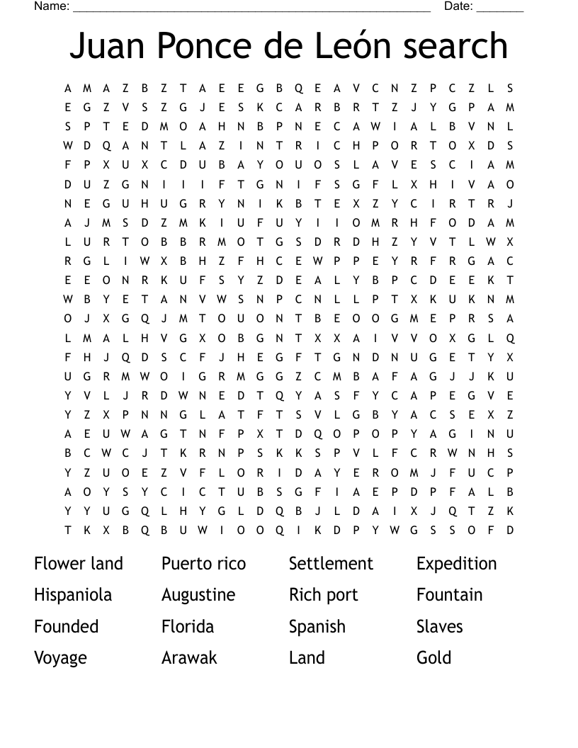 Juan Ponce de León search Word Search