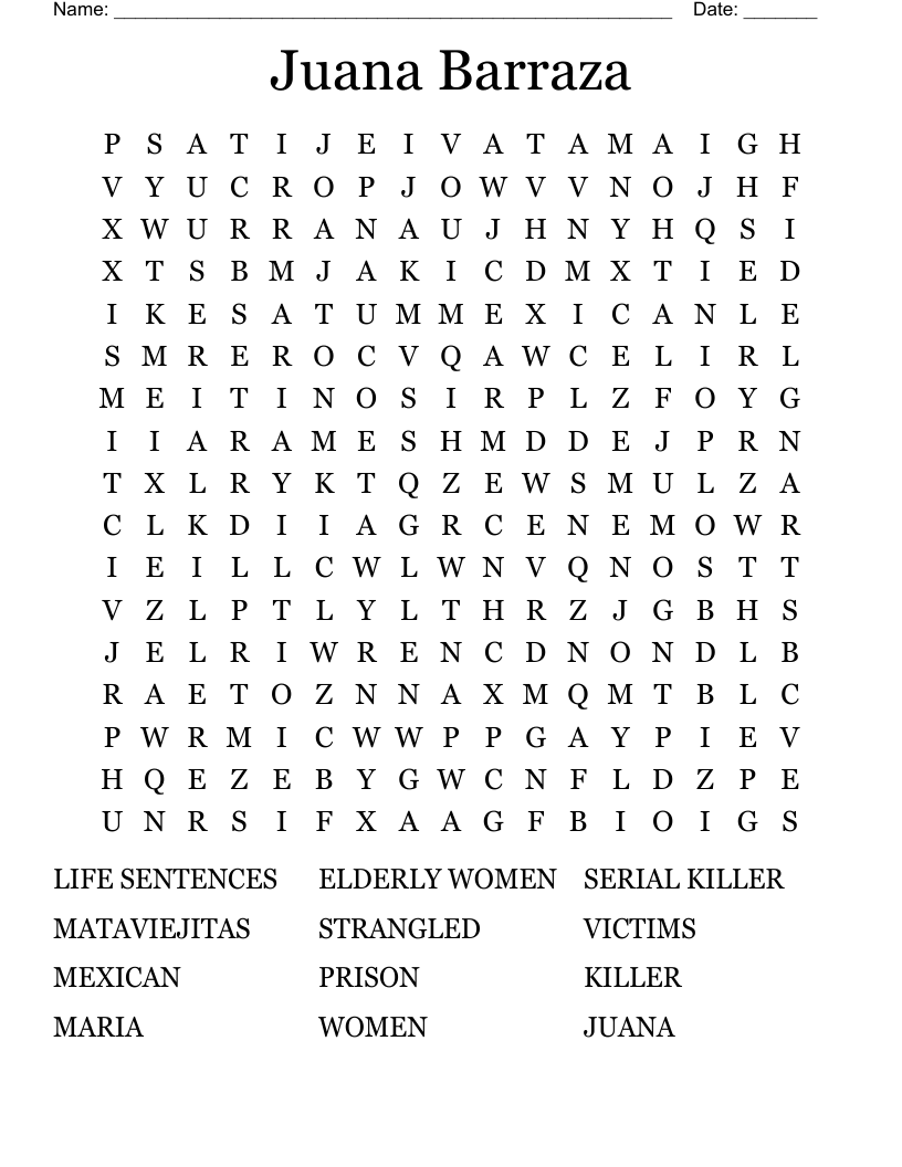Juana Barraza Word Search