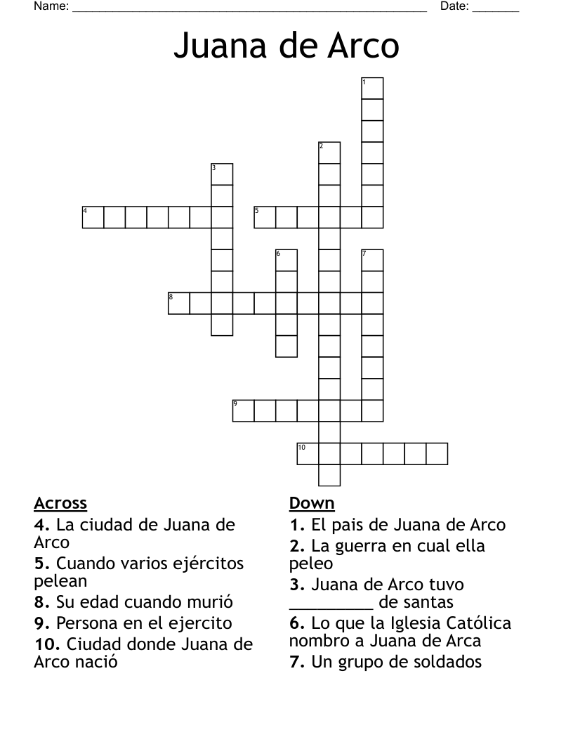 Juana de Arco Crossword