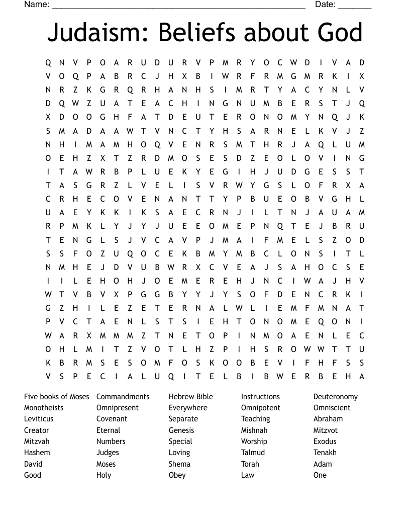 Judaism: Beliefs about God Word Search