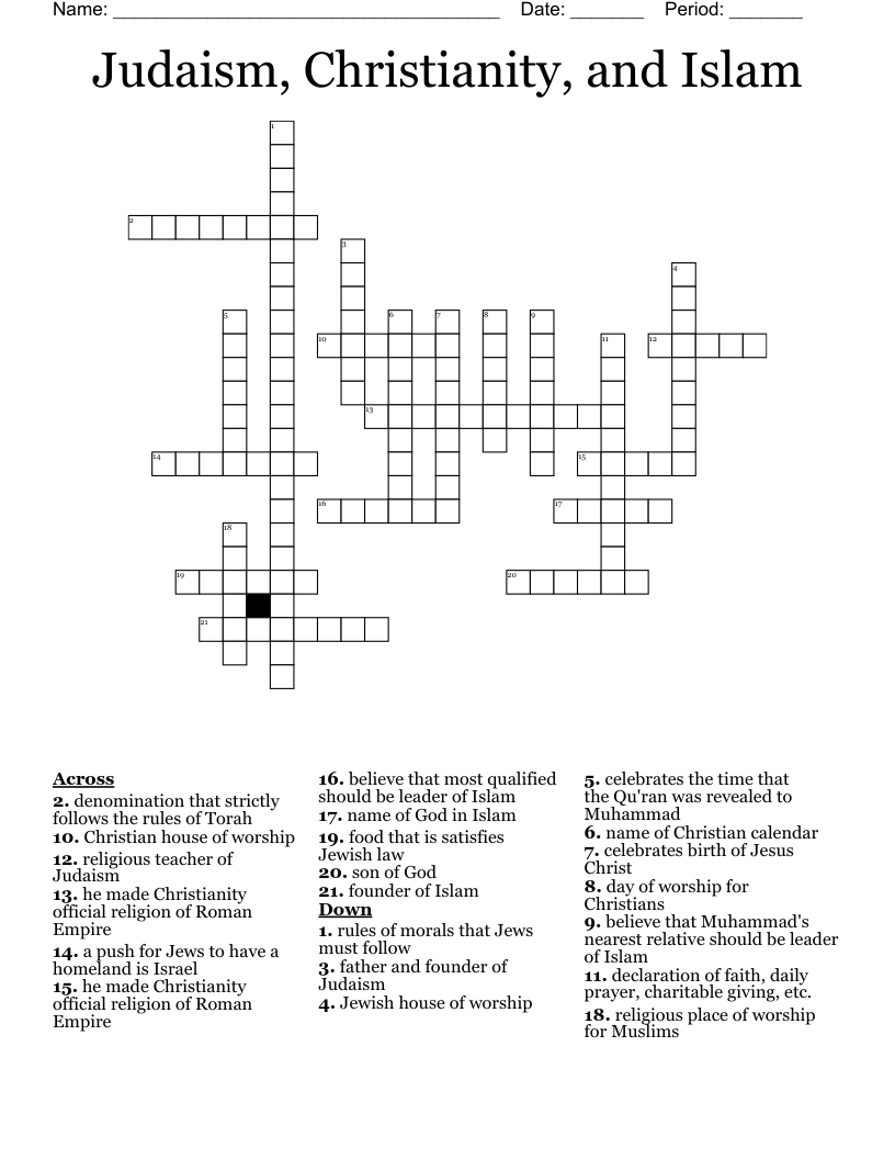 Judaism, Christianity, and Islam Crossword