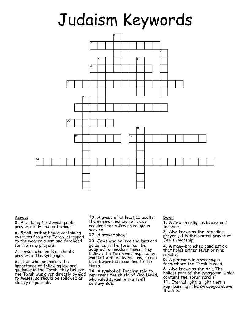 Judaism Keywords Crossword
