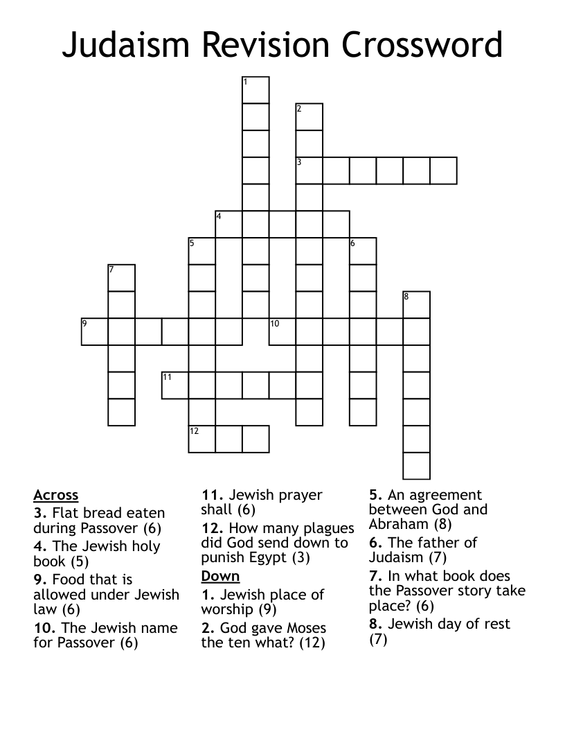 Judaism Revision Crossword