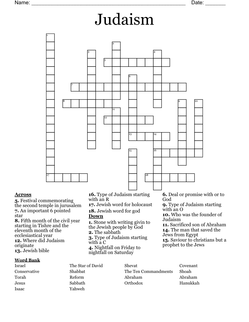 Judaism  Crossword