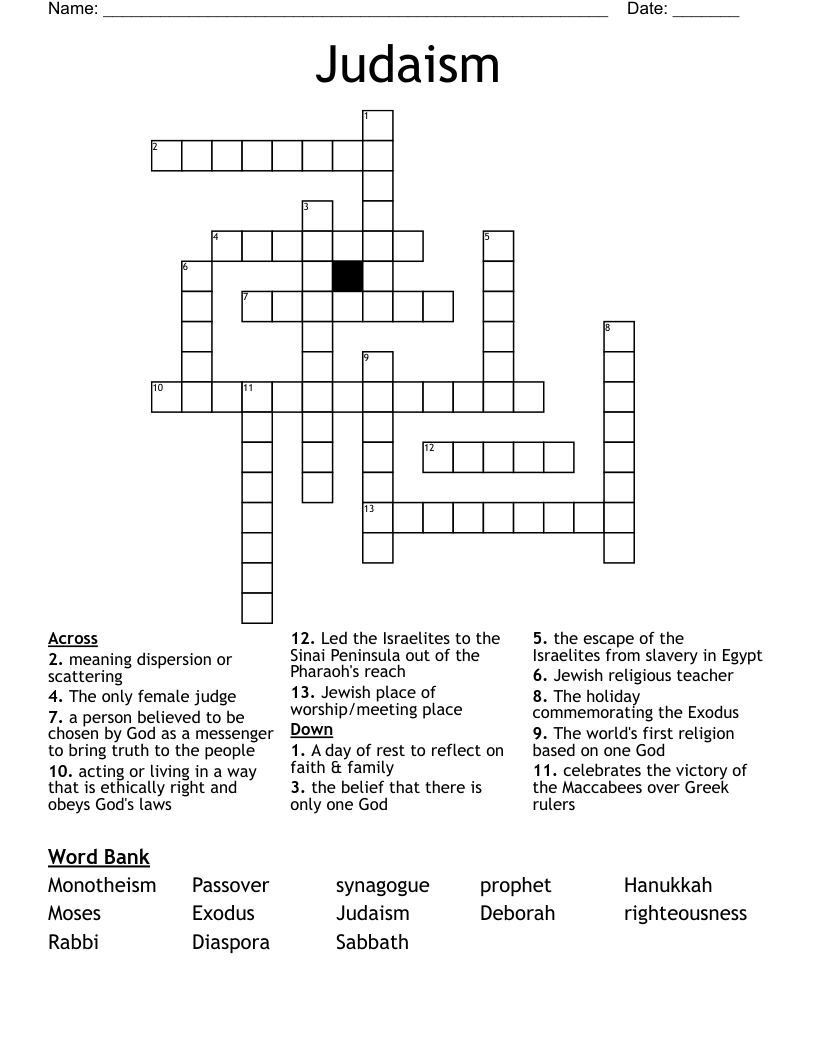 Judaism  Crossword