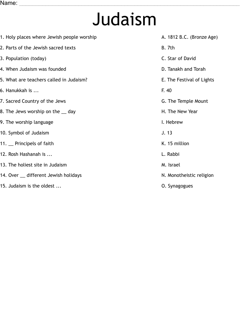 Judaism  Worksheet