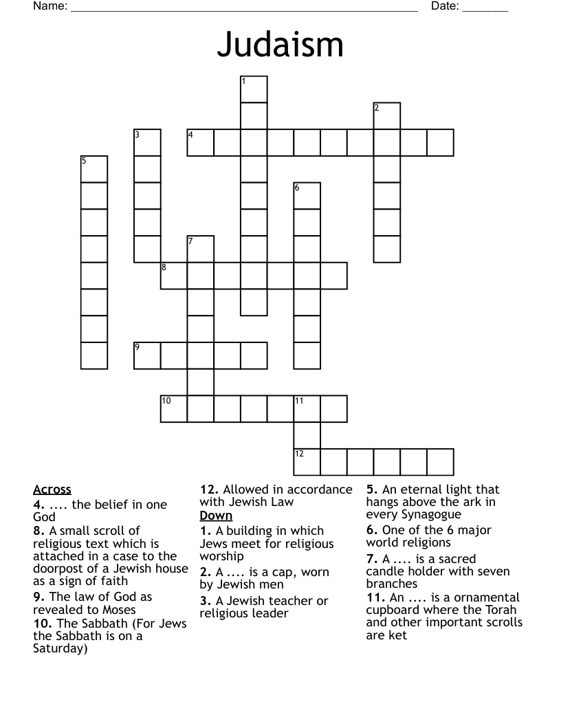 Judaism  Crossword