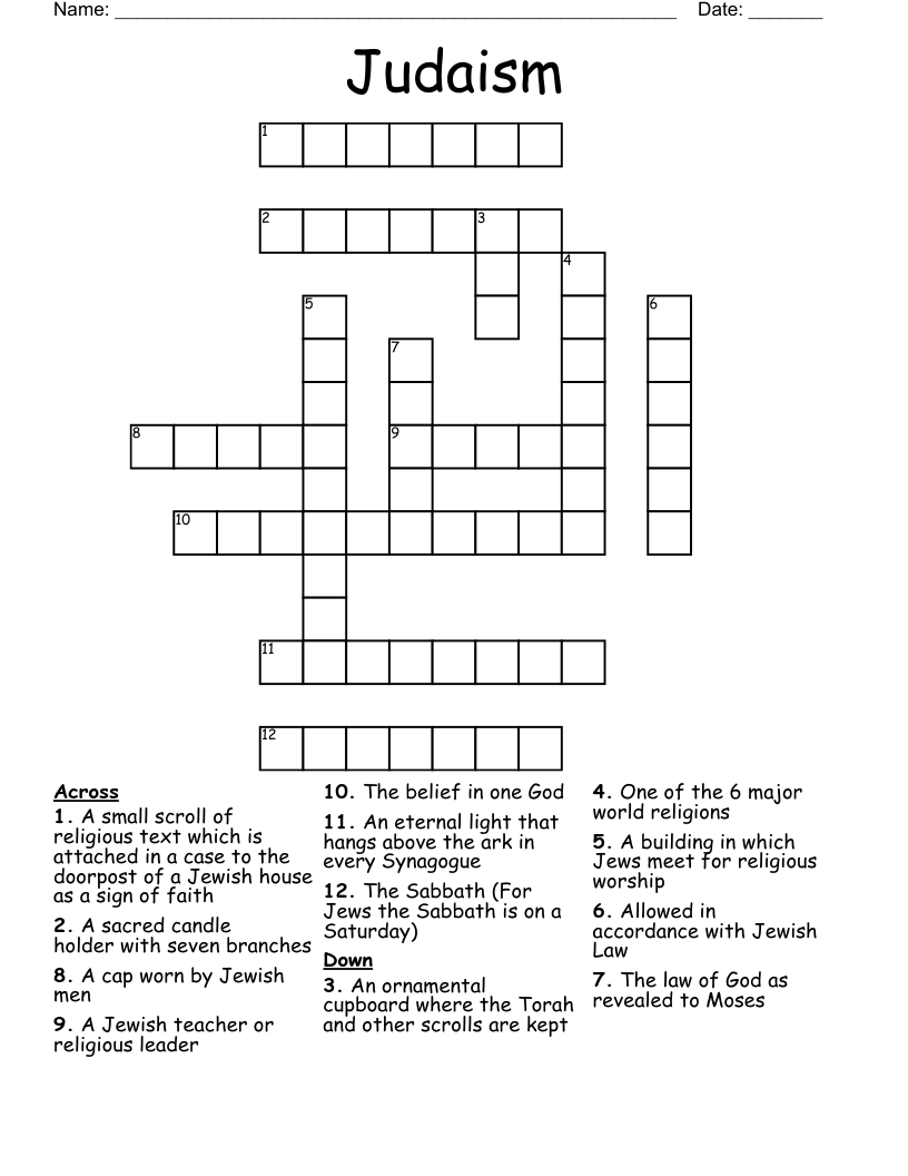 Judaism  Crossword