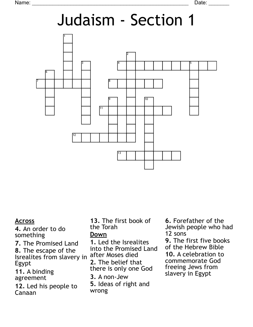 Judaism - Section 1 Crossword
