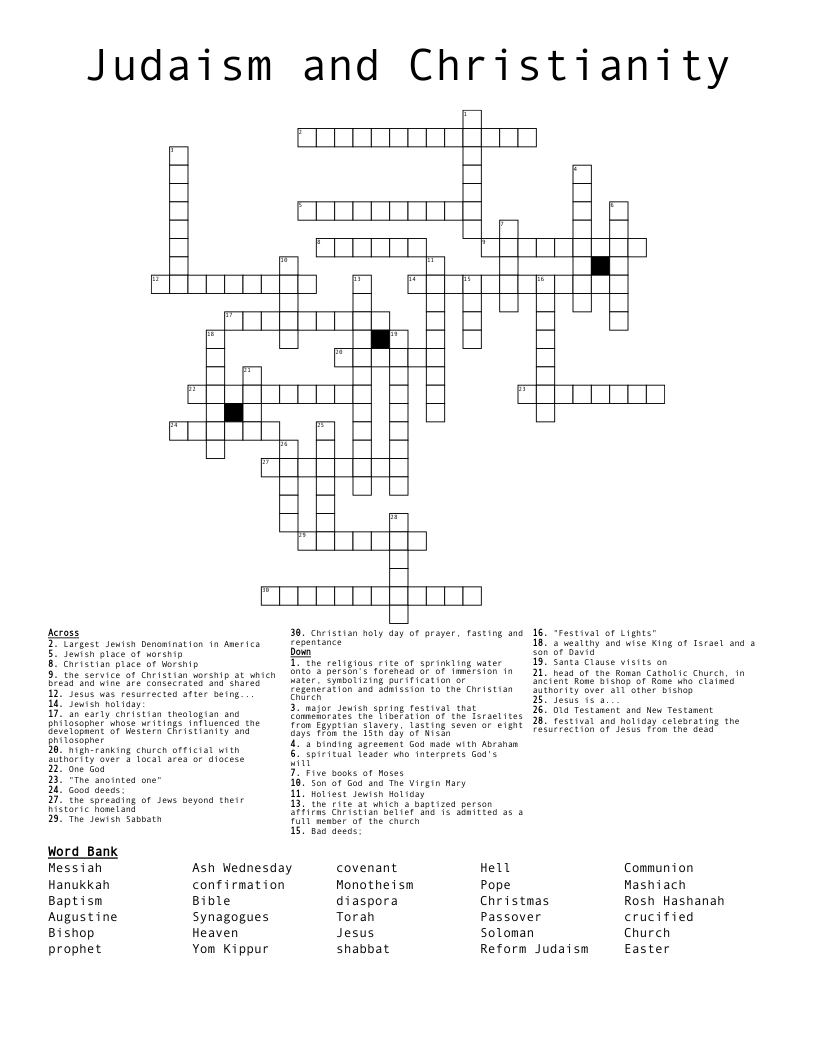 Judaism and Christianity Crossword