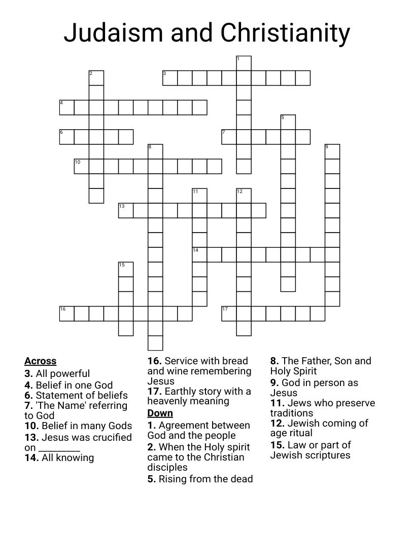 Judaism and Christianity  Crossword