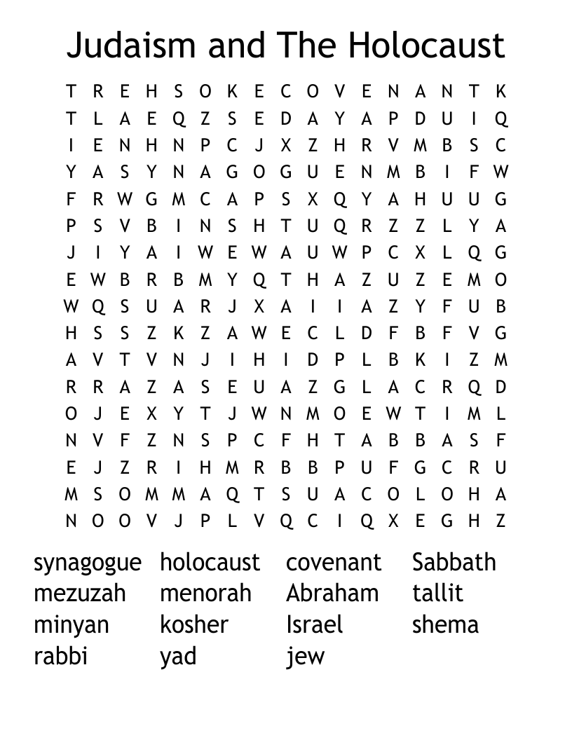 Judaism and The Holocaust Word Search