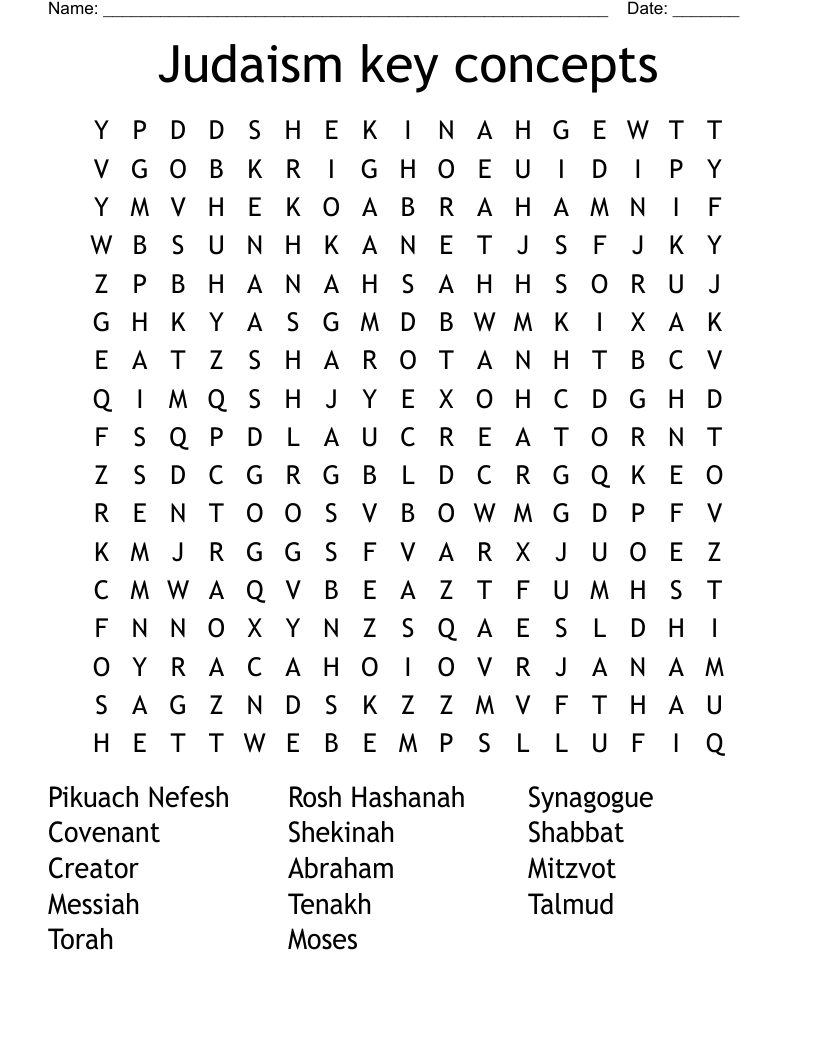 Judaism key concepts Word Search