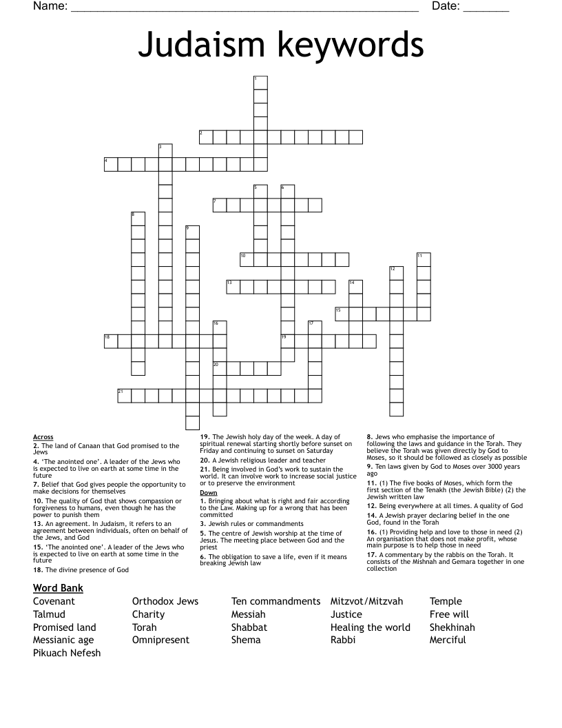Judaism keywords Crossword