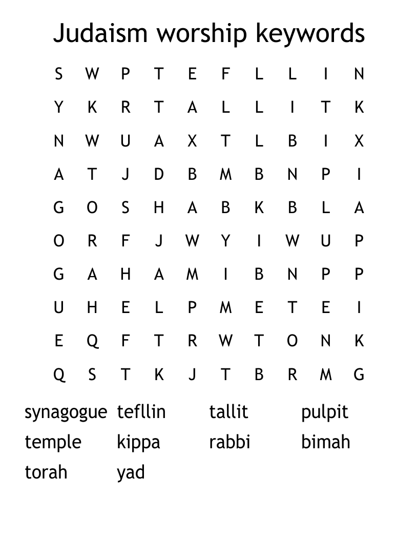 Judaism worship keywords Word Search
