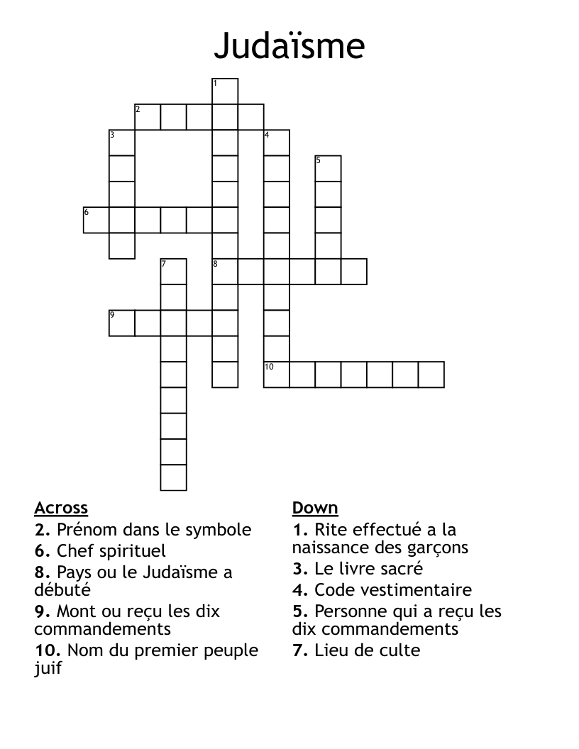 Judaïsme Crossword