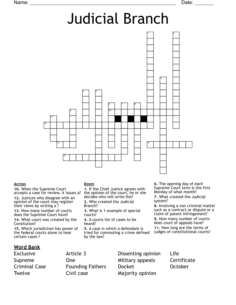 Judicial Branch Crossword