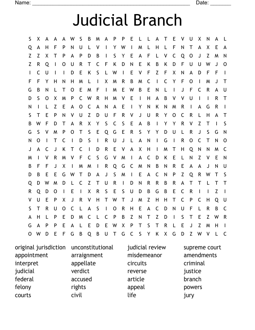 Judicial Branch Word Search