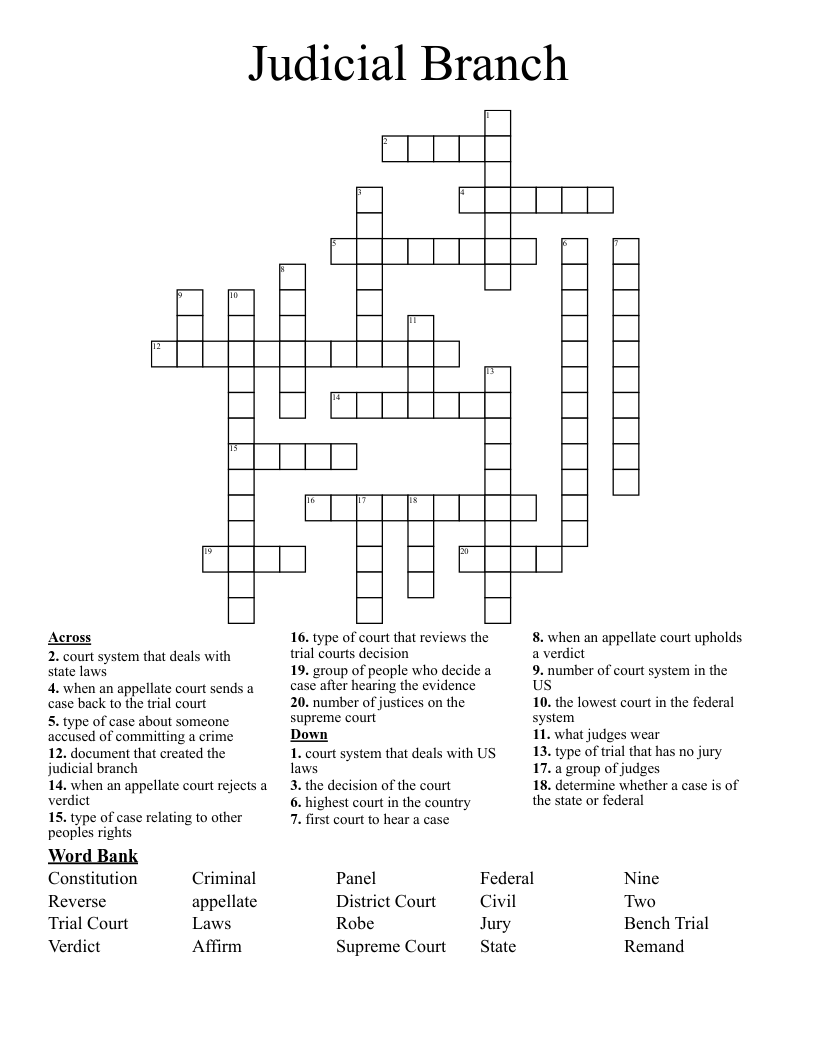 Judicial Branch Crossword