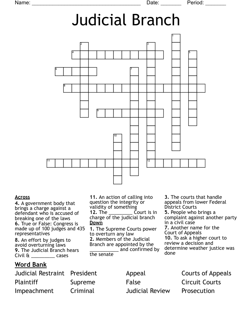 Judicial Branch Crossword