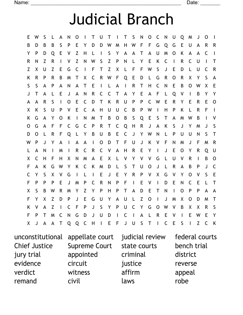 Judicial Branch Word Search