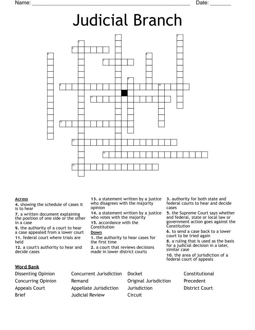 Judicial Branch Crossword