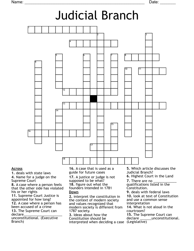 Judicial Branch Crossword