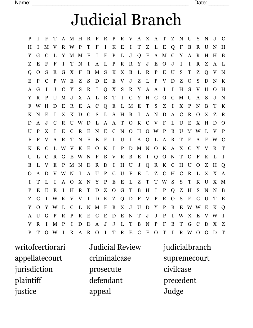 Judicial Branch Word Search