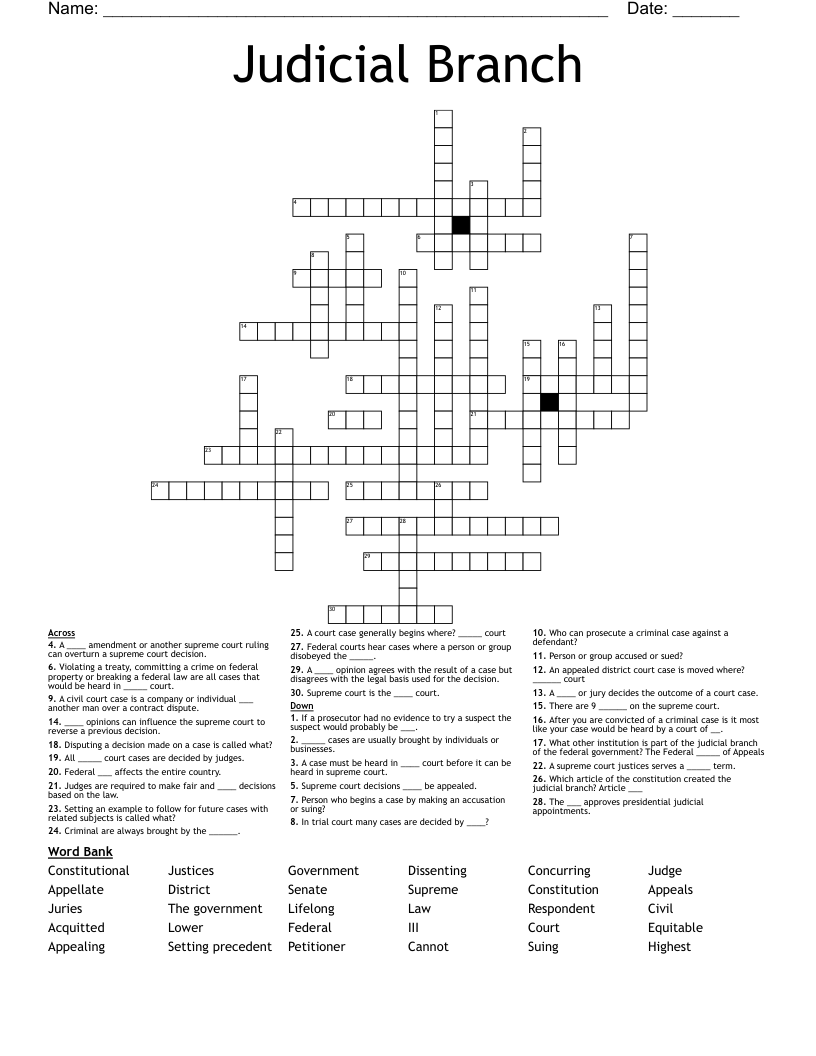 Judicial Branch Crossword