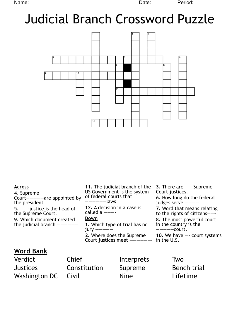 Judicial Branch Crossword Puzzle