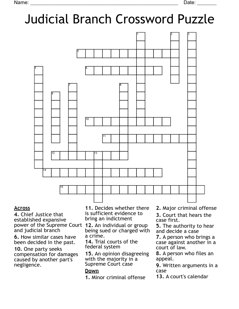 Judicial Branch Crossword Puzzle