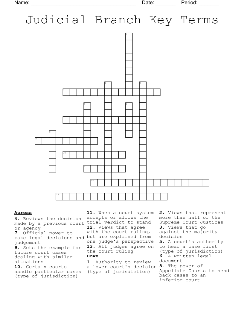 Judicial Branch Key Terms Crossword