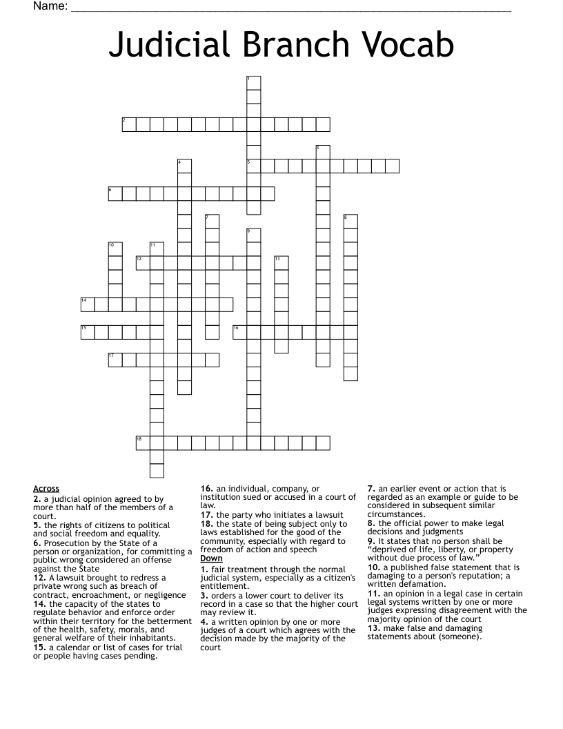 Judicial Branch Vocab Crossword