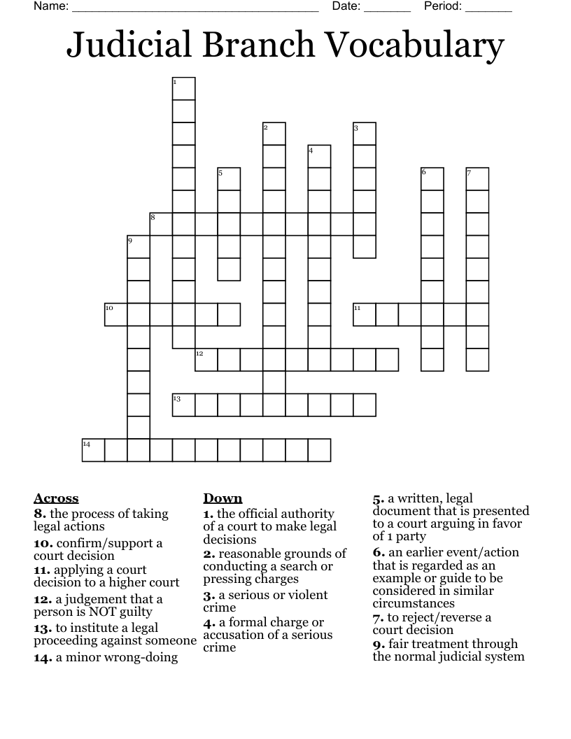 Judicial Branch Vocabulary Crossword