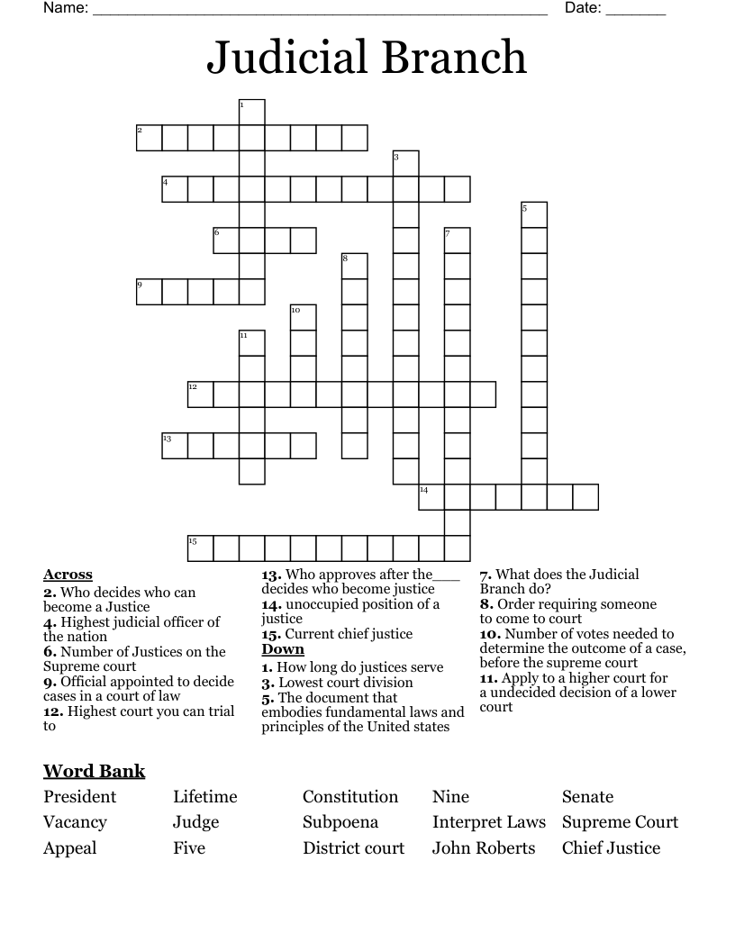 Judicial Branch  Crossword