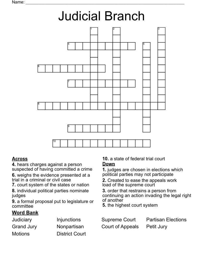Judicial Branch  Crossword