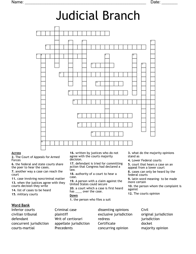 Judicial Branch  Crossword