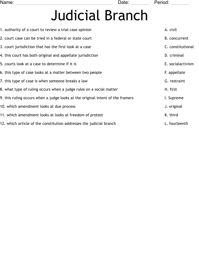 Judicial Branch  Worksheet