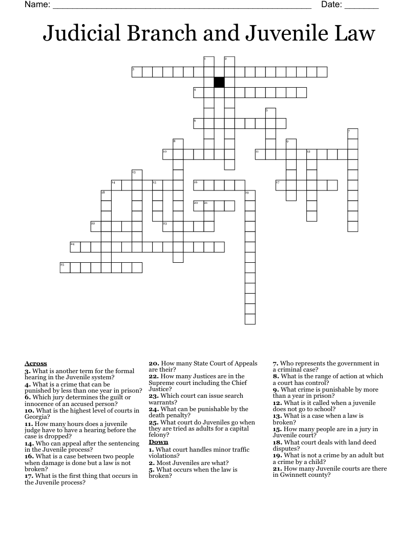 Judicial Branch and Juvenile Law Crossword