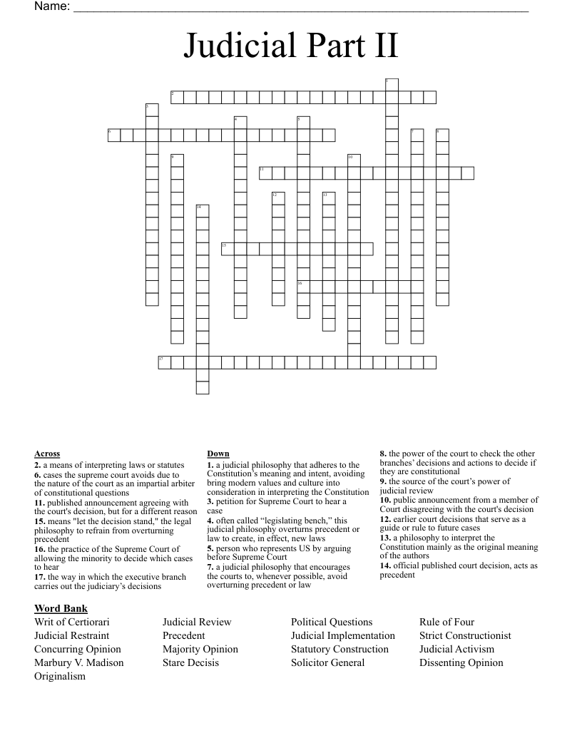 Judicial Part II Crossword