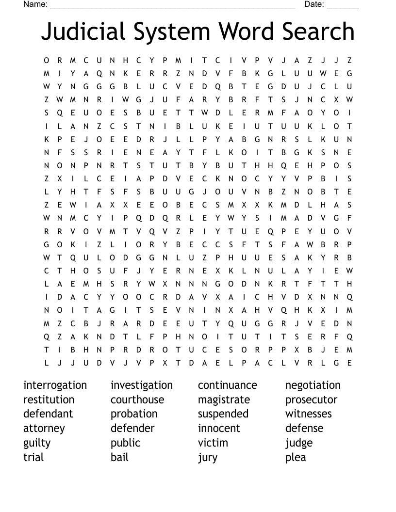 Judicial System Word Search