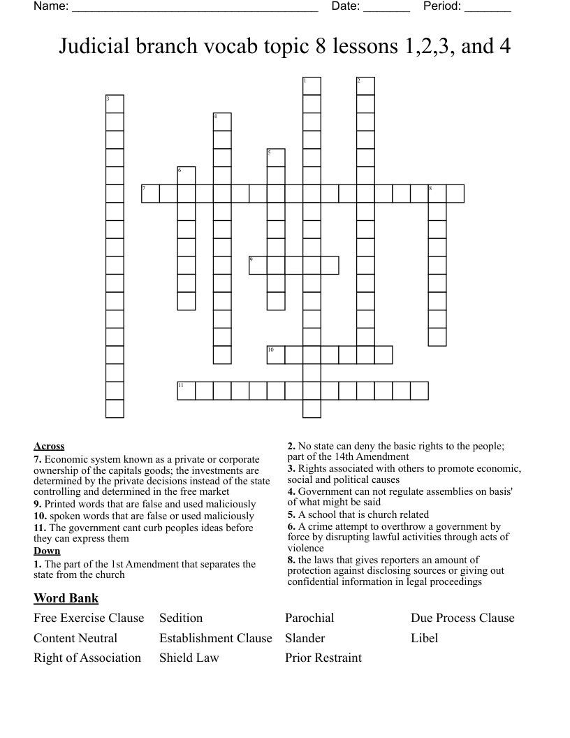 Judicial branch vocab topic 8 lessons 1,2,3, and 4 Crossword
