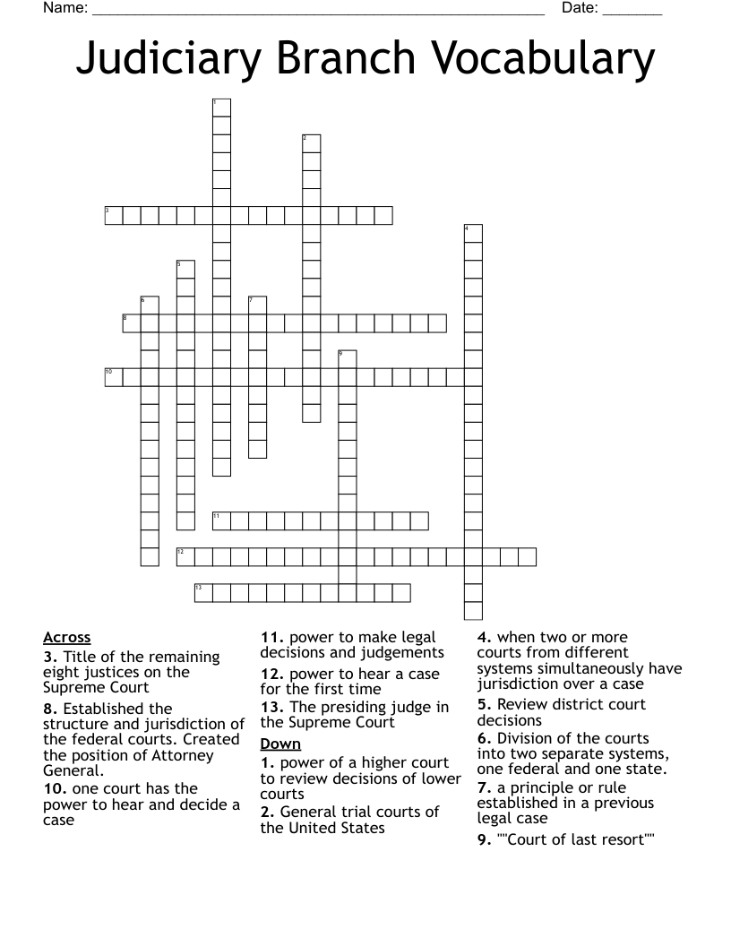 Judiciary Branch Vocabulary Crossword