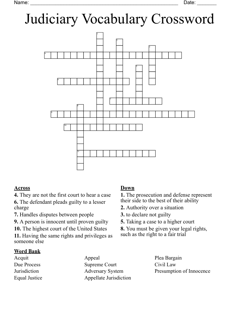 Judiciary Vocabulary Crossword