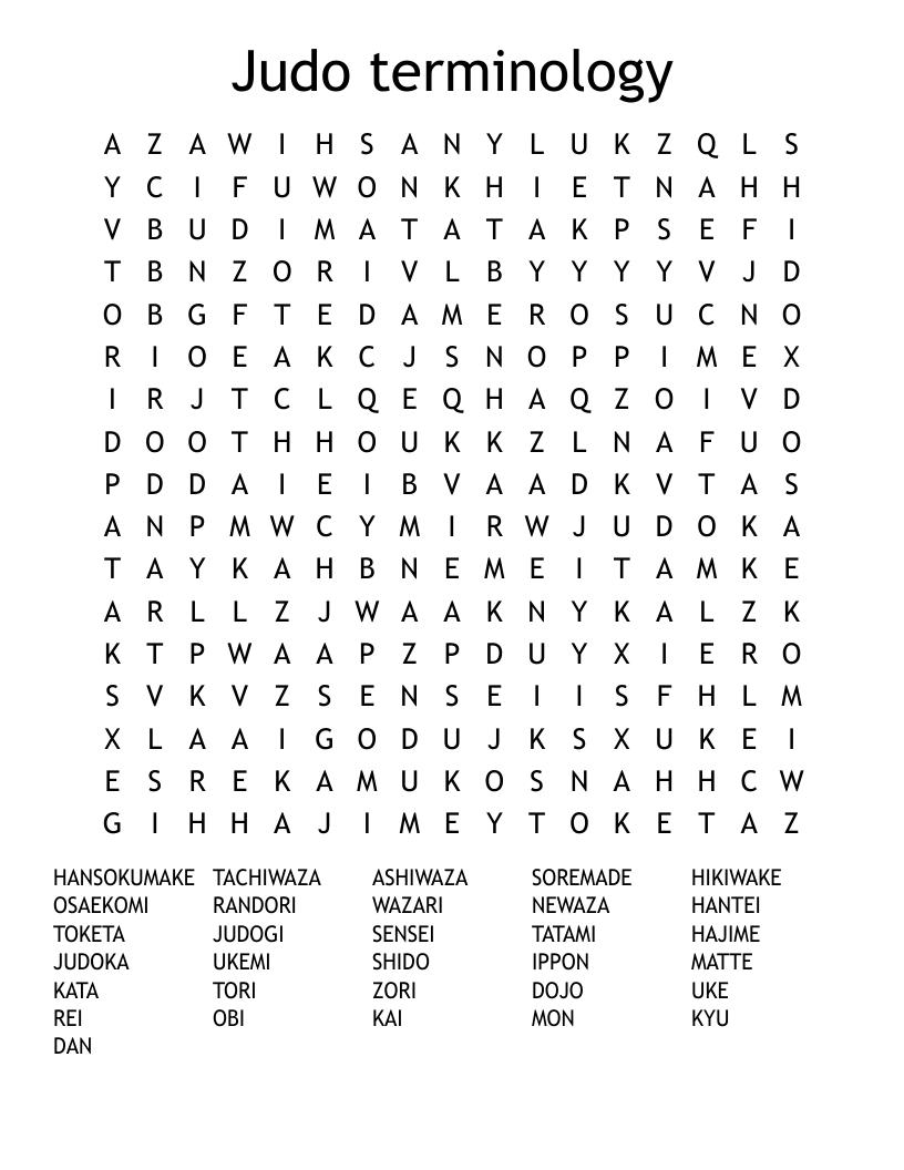 Judo terminology Word Search
